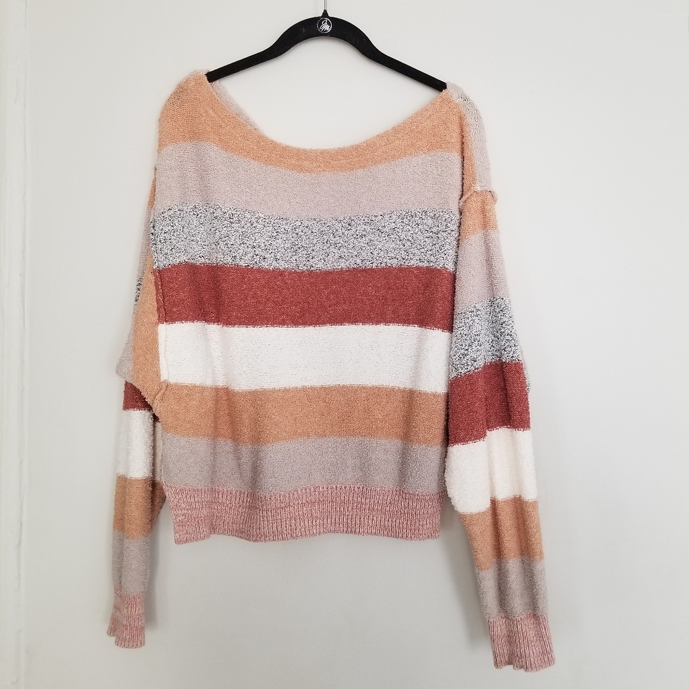 Free People Cozy Striped Off Shoulder Sweater